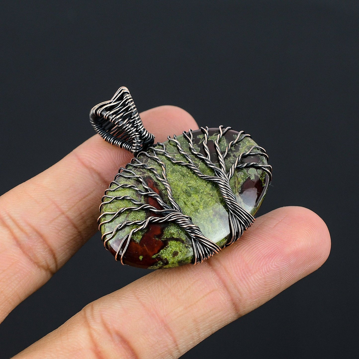 Double Tree of Life Dragon Blood \Copper Wire Wrapped Pendant Gemstone