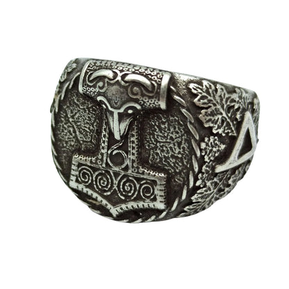 Mjolnir Signet ring | Thurisaz rune | Norse Viking mens Jewelry