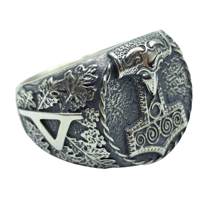 Mjolnir Signet ring | Thurisaz rune | Norse Viking mens Jewelry