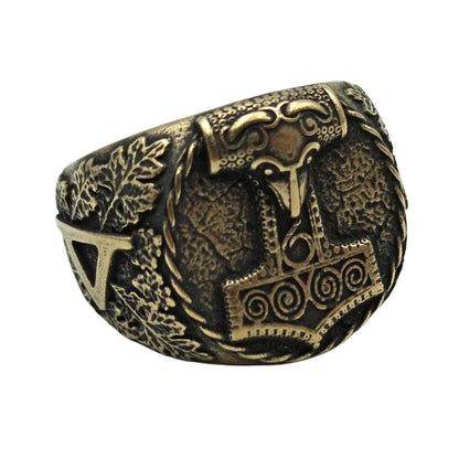 Mjolnir Signet ring | Thurisaz rune | Norse Viking mens Jewelry