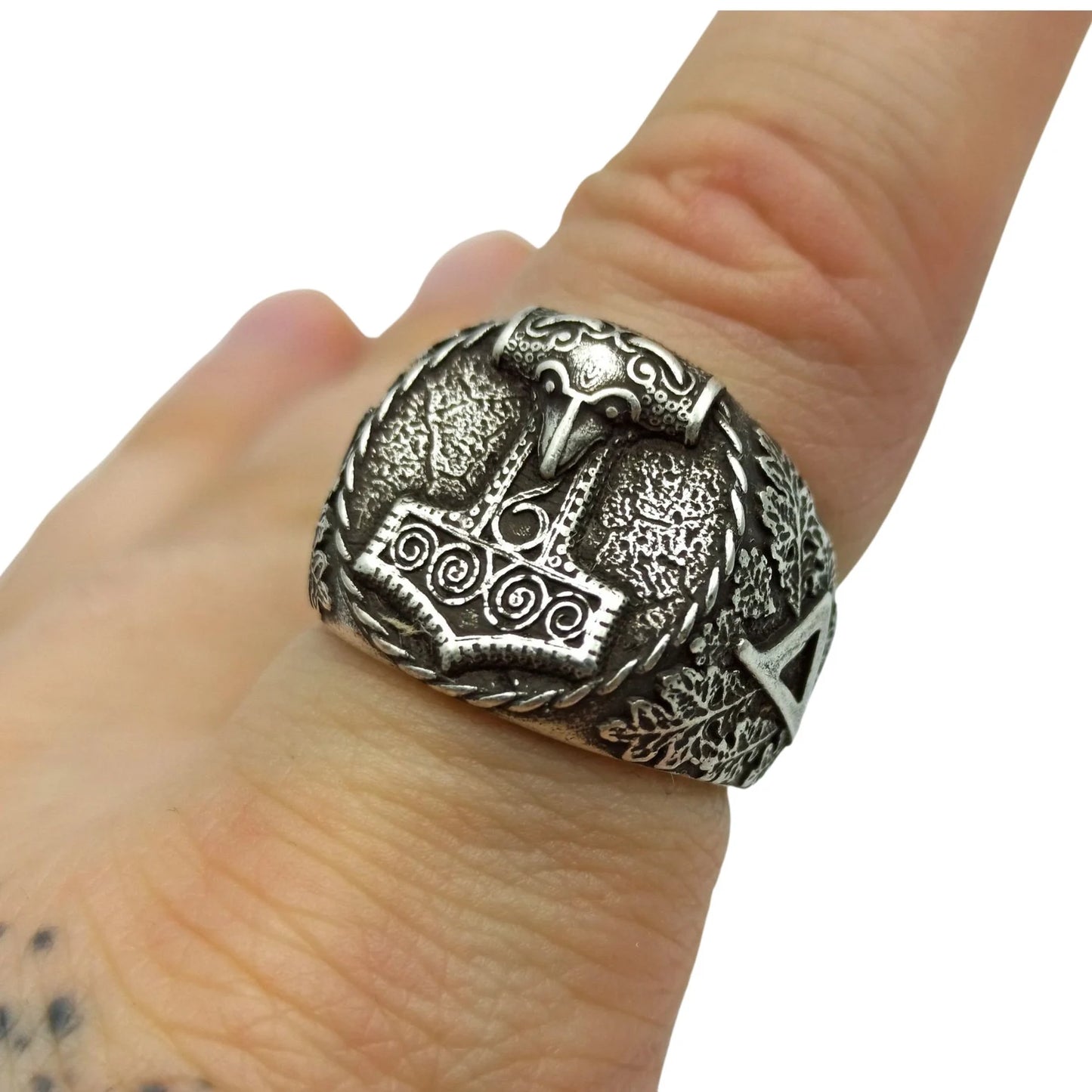 Mjolnir Signet ring | Thurisaz rune | Norse Viking mens Jewelry