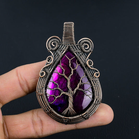 Tree Of Life Purple Fire Labradorite Pendant Copper Wire Wrapped Pendant Copper Jewelry Handmade Pendant Handmade Gift Labradorite Jewelry