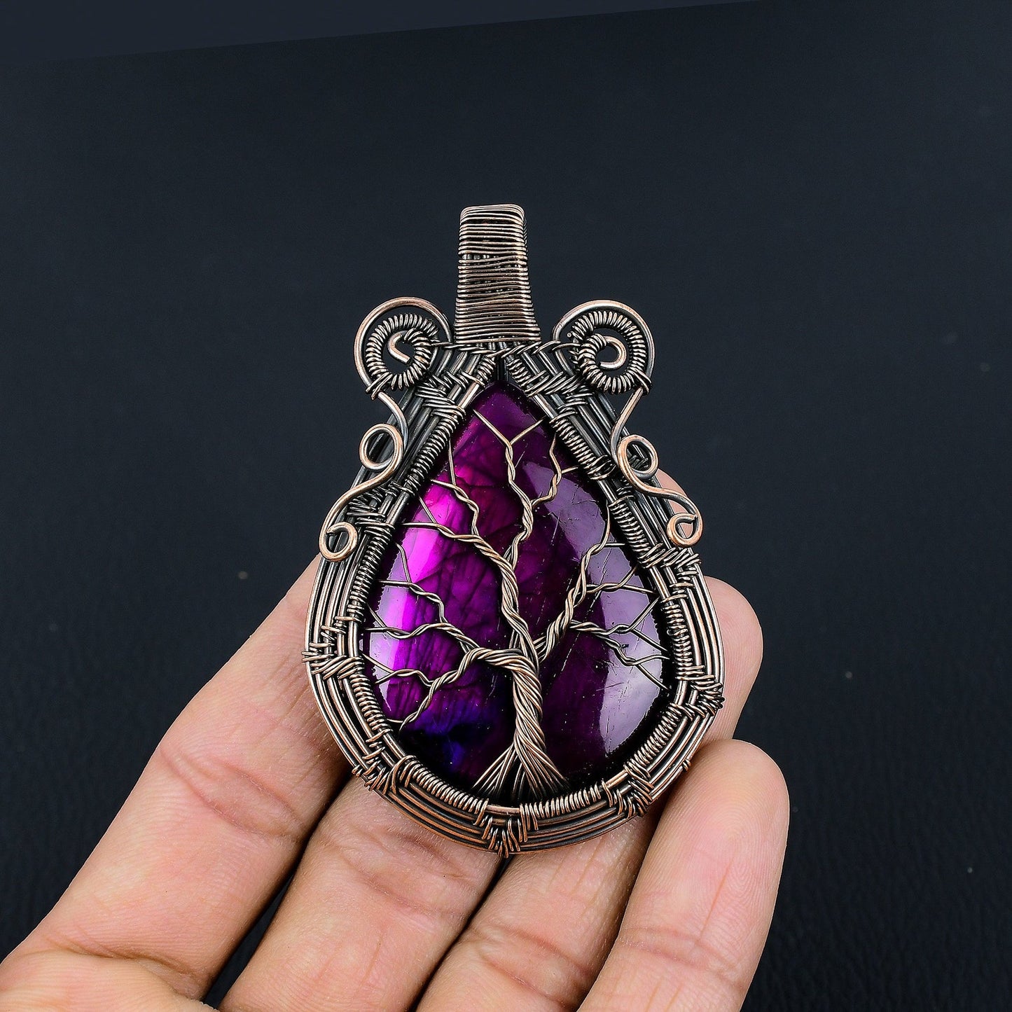 Tree Of Life Purple Fire Labradorite Pendant Copper Wire Wrapped Pendant Copper Jewelry Handmade Pendant Handmade Gift Labradorite Jewelry