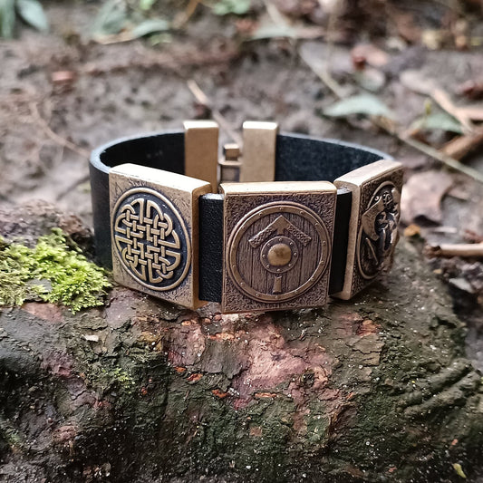 Viking warrior bracelet men leather cuff norse jewelry