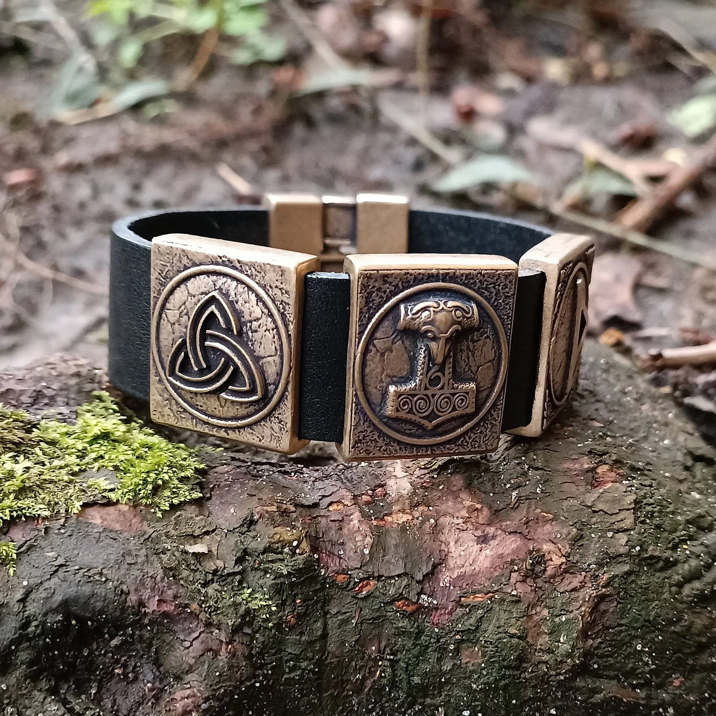 Viking bracelet leather wristband arm wrist cuff jewelry men