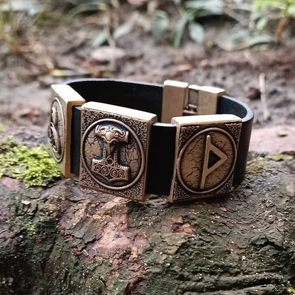 Viking bracelet leather wristband arm wrist cuff jewelry men