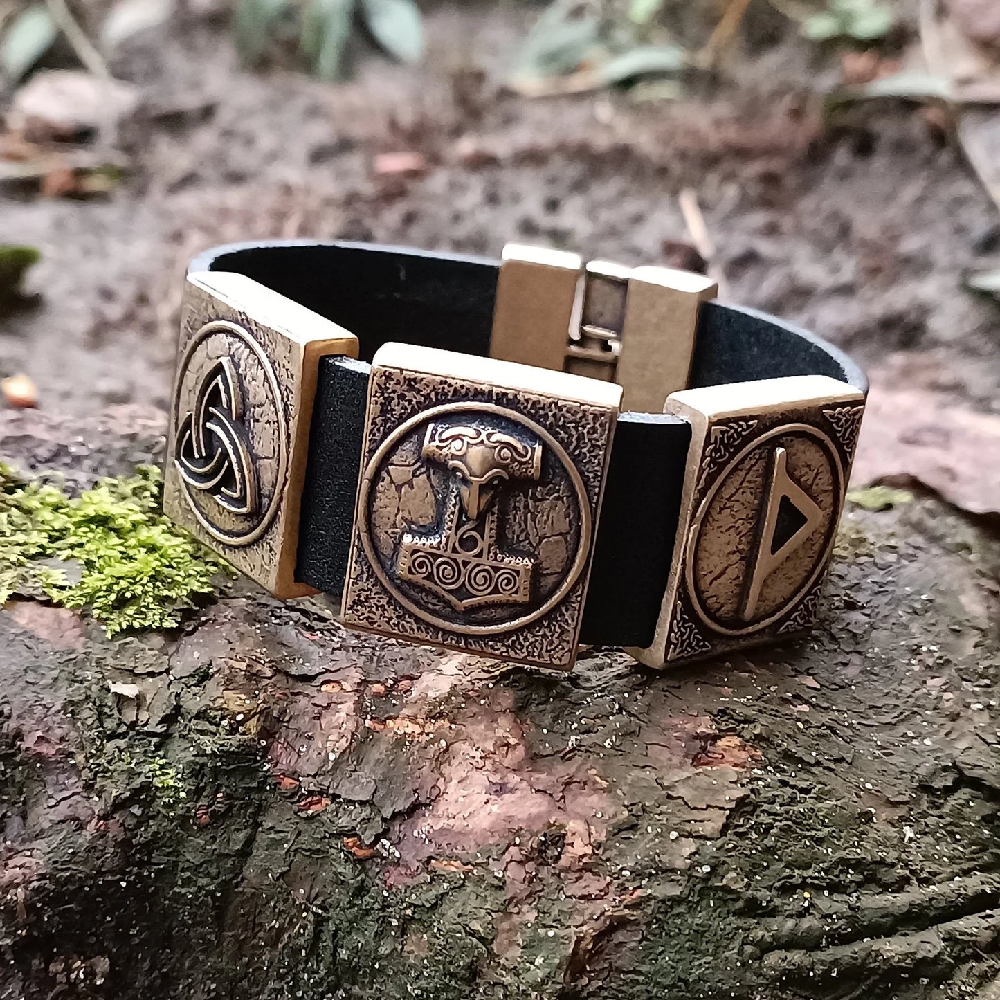 Viking bracelet leather wristband arm wrist cuff jewelry men