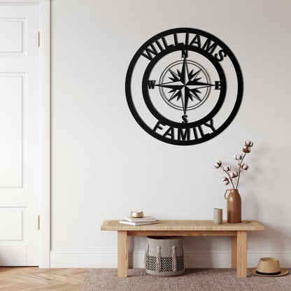 Compass Wall Art, Metal Wall Decor, M onogram Custom Sign with Letter