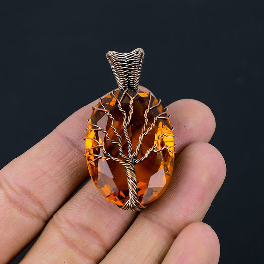 Tree of Life Citrine Pendant Copper Wire Wrapped Pendant Gemstone Pendant Handmade