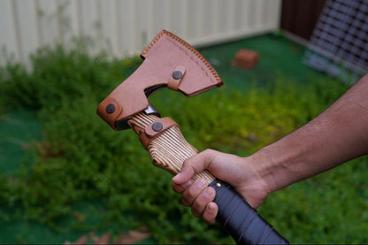 Custom Gift Forged Carbon Steel Viking Axe with Rose Wood Shaft, Viking Bearded Camping Axe