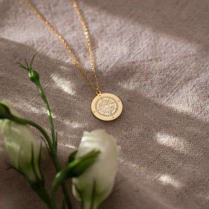 14K Solid Gold Compass Necklace, Journey Necklace