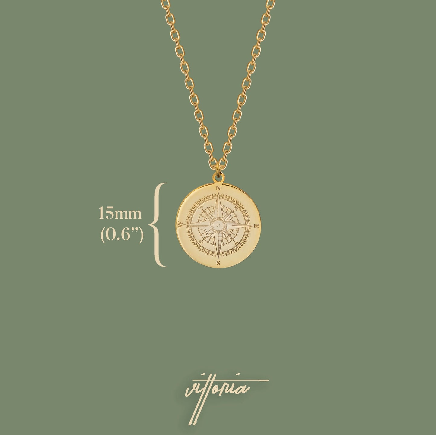 14K Solid Gold Compass Necklace, Journey Necklace