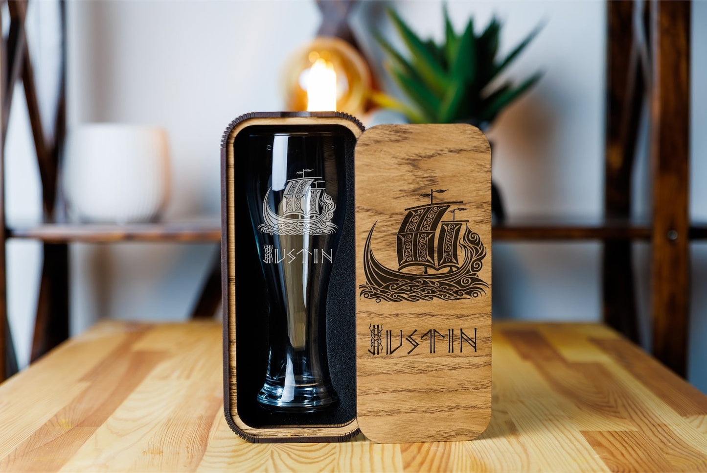 Personalized beer glass with Viking nordic symbols