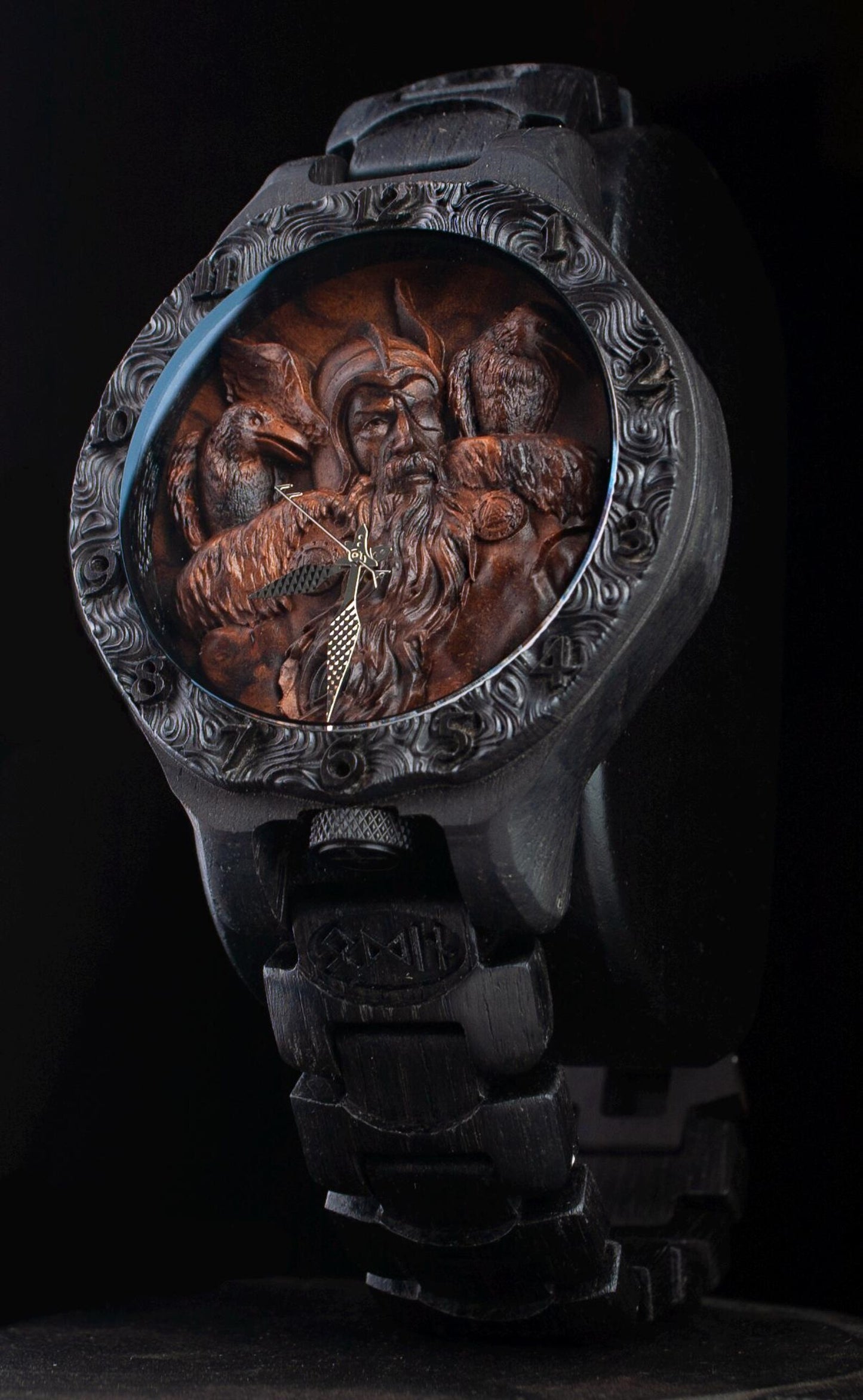 Odin & Thor Hammer Bog Oak Watch | Viking Symbols & Medieval Armor Design