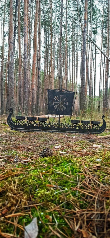 Large Drakkar Viking Ship Candleholder Vegvisir Norse Runes Nordic Asatru – Viking Accessories | Norse runes & Nordic jewelry