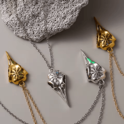 Luminous Viking Raven Skull Necklace – Norse Pendant – Viking jewerly | Norse runes & Nordic jewelry