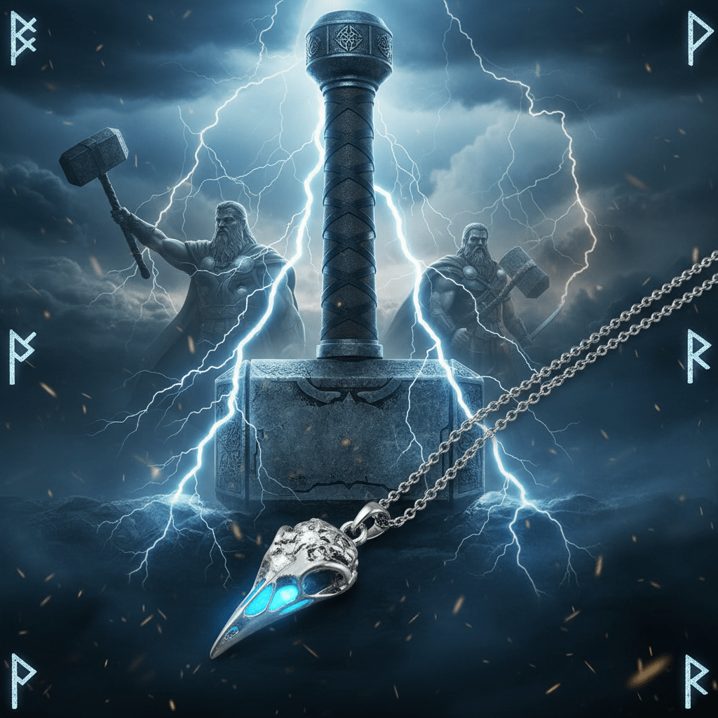 Luminous Viking Raven Skull Necklace – Viking jewelry | Norse runes & Nordic jewelry
