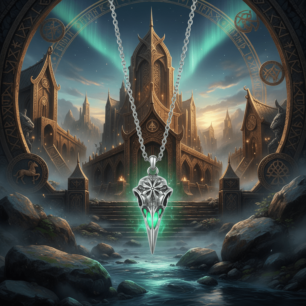 Luminous Viking Raven Skull Necklace – Viking jewelry | Norse runes & Nordic jewelry