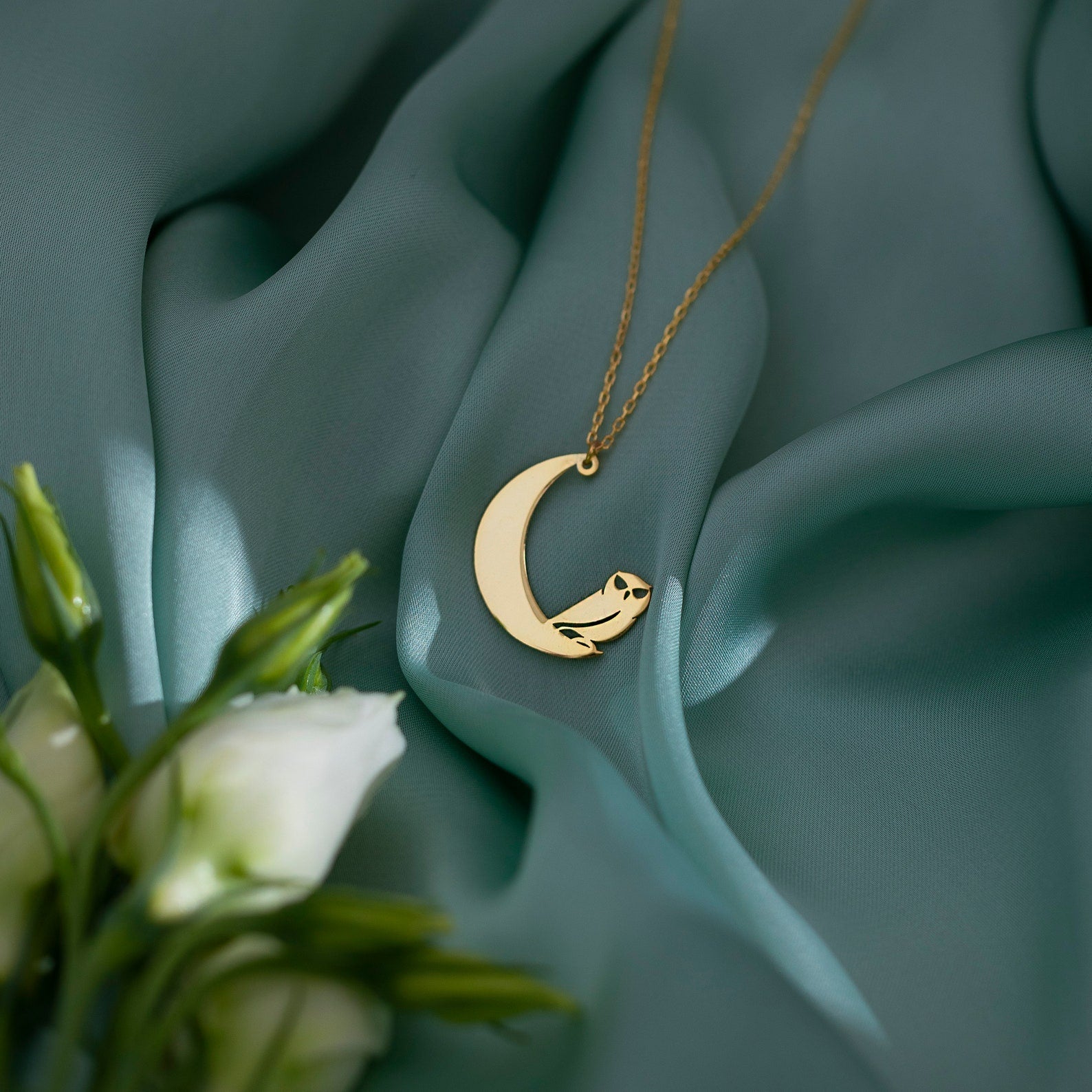 Moon and Owl Necklace, 925 Silver Moon Necklace | Gold Owl Necklace – Viking | Norse runes & Nordic jewelry
