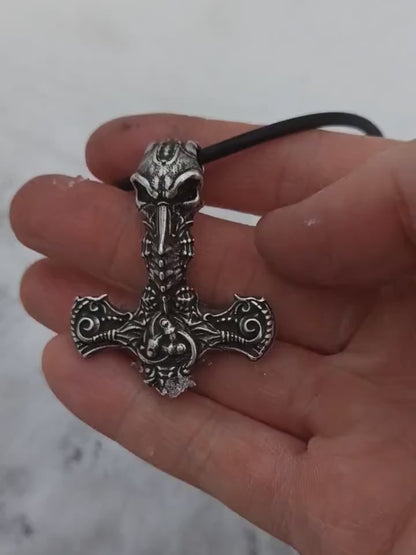 Biomechanical Mjolnir | skull pendant | thor hammer necklace unique jewelry