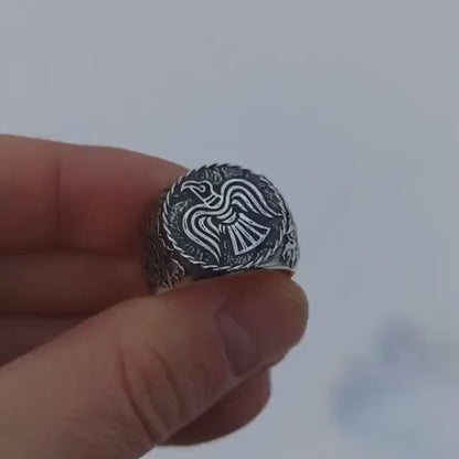 Raven banner ring | Norse Signet rings | Viking mens Jewelry