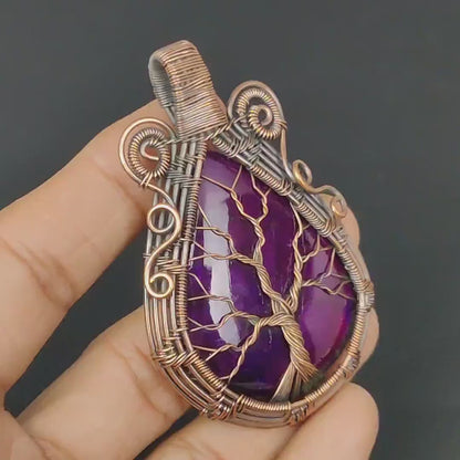 Tree Of Life Purple Fire Labradorite Pendant Copper Wire Wrapped Pendant Copper Jewelry Handmade Pendant Handmade Gift Labradorite Jewelry