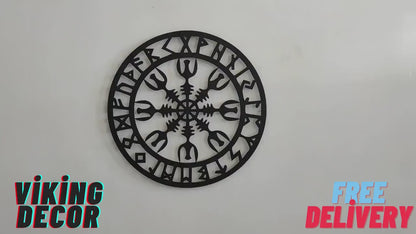 Metal Viking Decor, Nordic Mythology Vegvisir Runes Symbols