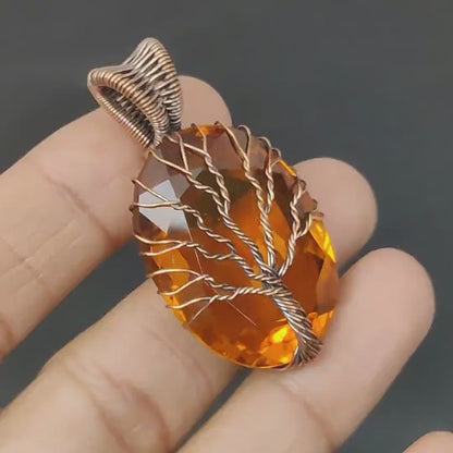 Tree of Life Citrine Pendant Copper Wire Wrapped Pendant Gemstone Pendant Handmade