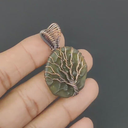 Tree Of Life Moldavite Pendant Moldavite Gemstone Copper Wire Wrapped Pendant Copper Jewelry Moldavite Jewelry Handmade