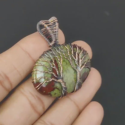 Double Tree of Life Dragon Blood \Copper Wire Wrapped Pendant Gemstone