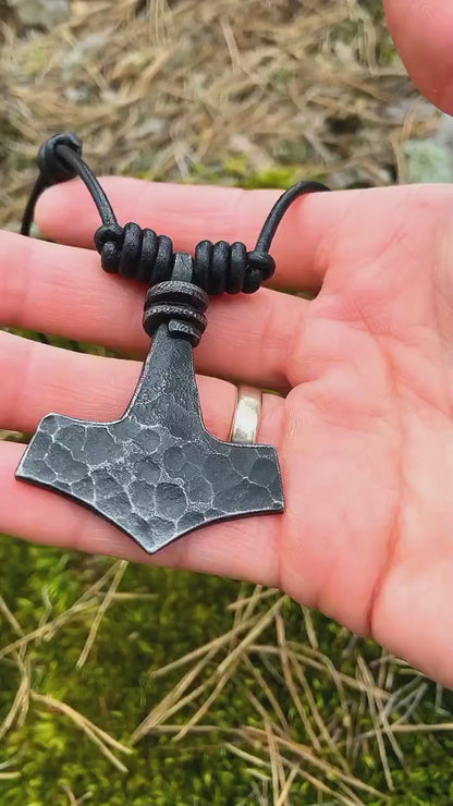 Viking Thor's Hammer 3 Forged Iron Mjolnir Pendant Jewelry Skyrim pendant Necklace