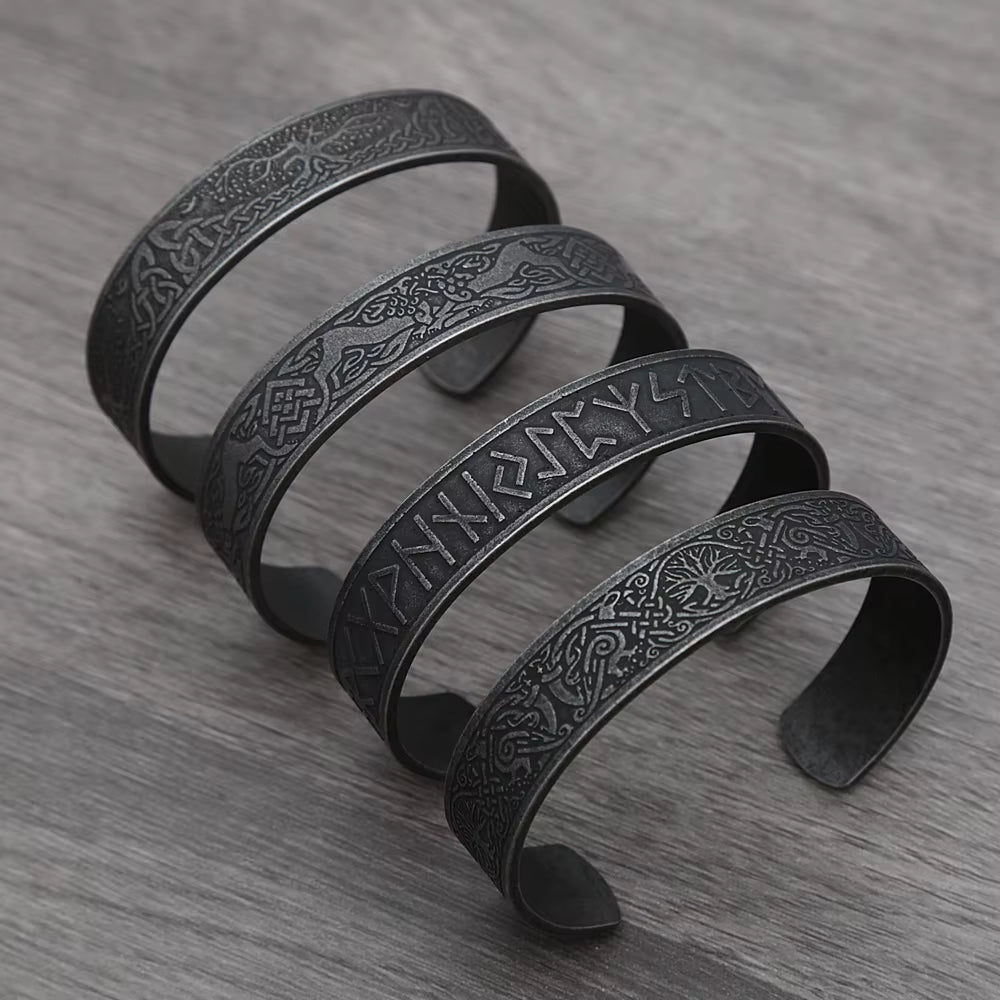 Punk Retro Nordic Viking Rune Bracelet for Men Women Stainless Steel Tree of Life Bracelet Fashion Amulet Jewelry Gift Wholesale – Viking | Norse runes & Nordic jewelry