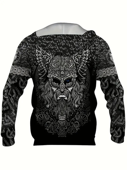 Retro Viking Warrior Print Hoodie, Cool Hoodies For Men – Viking fashion | Norse runes & Nordic jewelry