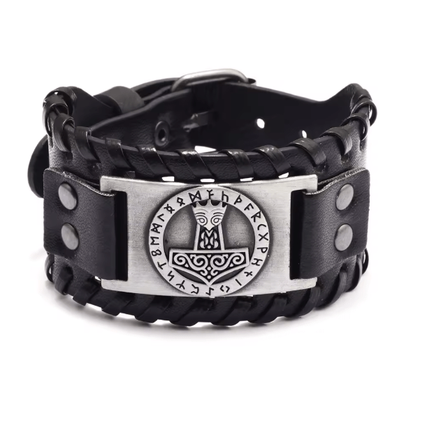 Retro Wide Leather Viking Vintage Compass Bracelet – Viking jewerly | Norse runes & Nordic jewelry
