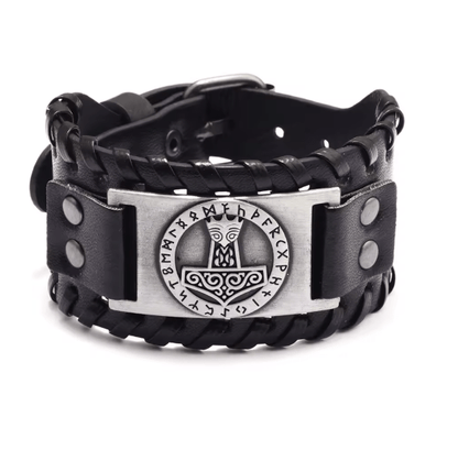Retro Wide Leather Viking Vintage Compass Bracelet – Viking jewerly | Norse runes & Nordic jewelry
