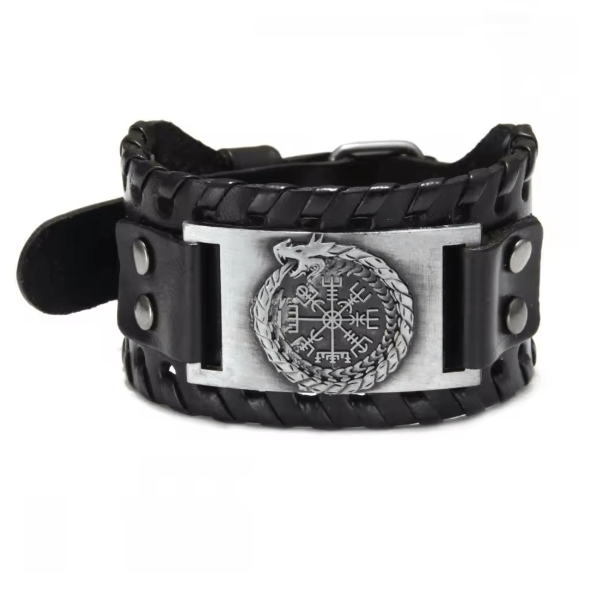 Retro Wide Leather Viking Vintage Compass Bracelet – Viking jewerly | Norse runes & Nordic jewelry