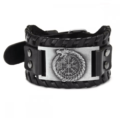 Retro Wide Leather Viking Vintage Compass Bracelet – Viking jewerly | Norse runes & Nordic jewelry