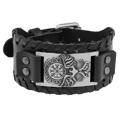 Retro Wide Leather Viking Vintage Compass Bracelet – Viking jewerly | Norse runes & Nordic jewelry