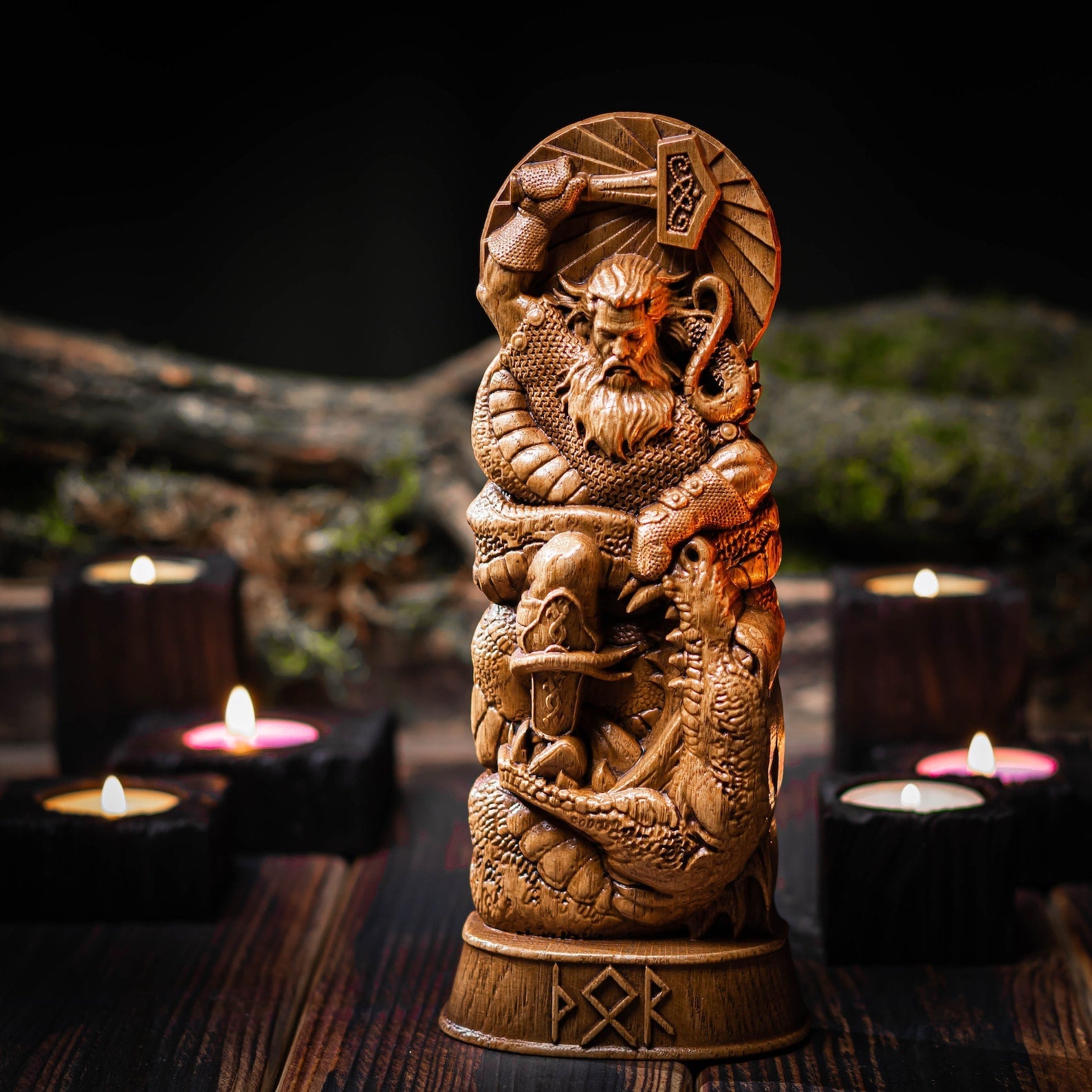 Thor statue, Mjollnir, norse gods,sculpture wooden scandinavian pantheon – Viking | Norse runes & Nordic jewelry