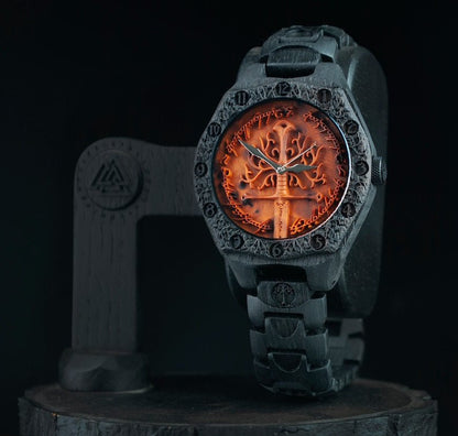 Tree of Gondor 1500 - Year Bog Oak Watch | LOTR Wooden Watch – Viking jewelry | Norse runes & Nordic jewelry