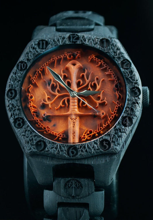 Tree of Gondor 1500 - Year Bog Oak Watch | LOTR Wooden Watch – Viking jewelry | Norse runes & Nordic jewelry