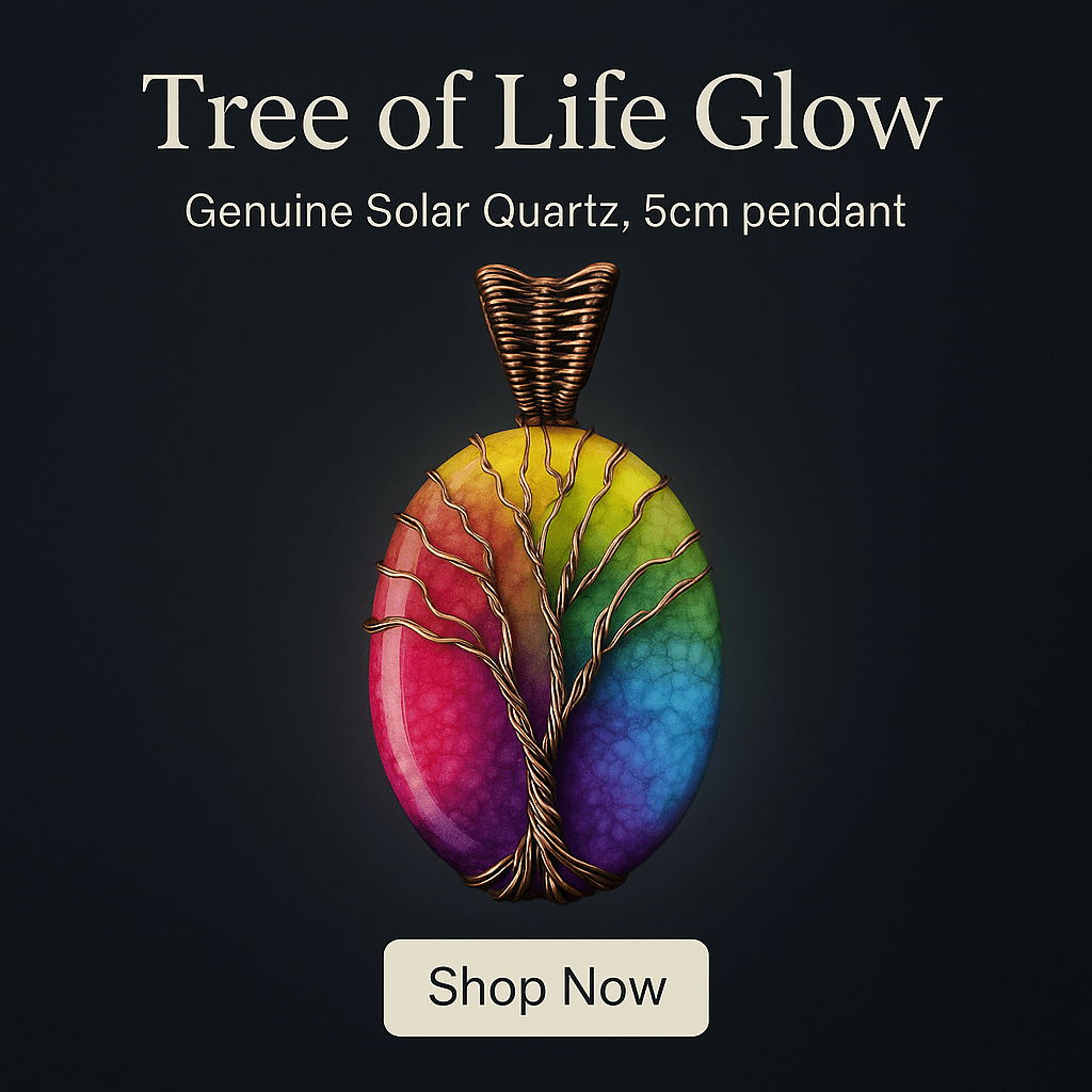 Tree of Life Solar Quartz Copper Pendant – Handmade Jewelry – Viking jewelry | Norse runes & Nordic jewelry