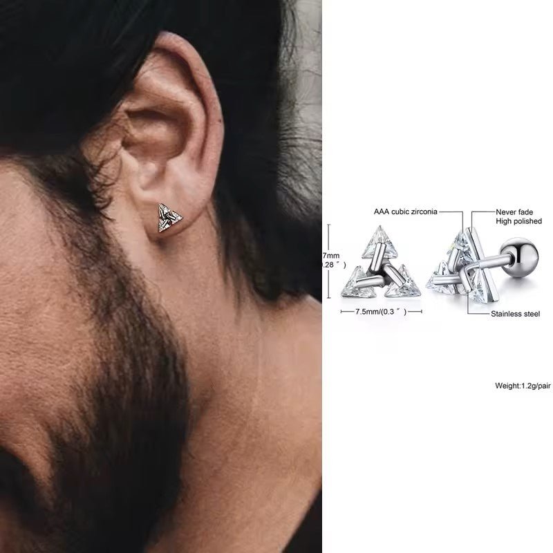Triangle Zircon Stud Earrings – Stainless Steel Minimalist Jewelry – Viking jewerly | Norse runes & Nordic jewelry