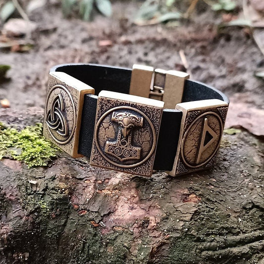 Viking bracelet leather wristband arm wrist cuff jewelry men – Viking jewelry | Norse runes & Nordic jewelry