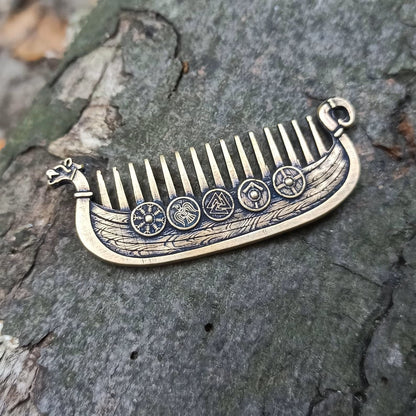 Viking Drakkar beard metal comb | care & beauty – Viking Accessories | Norse runes & Nordic jewelry