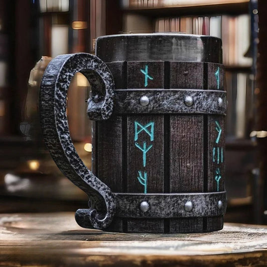 Viking Oak Barrel Beer Mug | 600ml Wooden Stein – Viking home decor | Norse runes & Nordic jewelry
