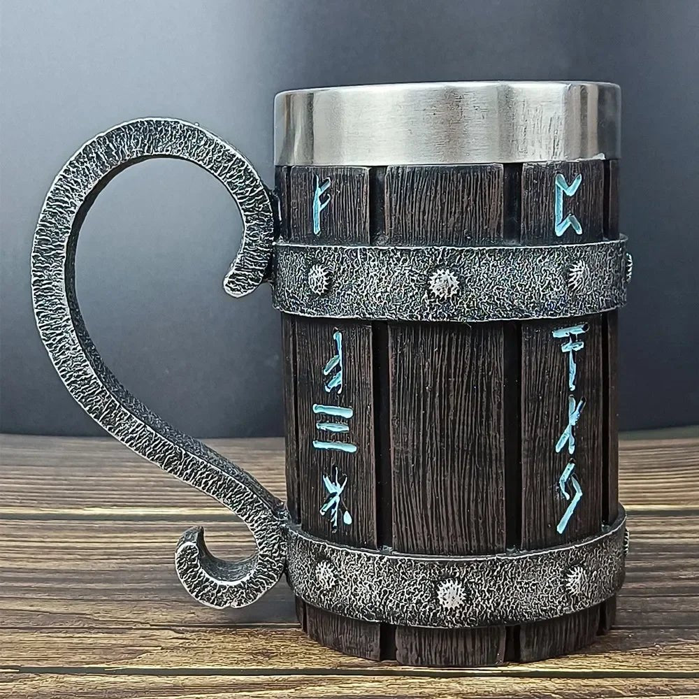 Viking Oak Barrel Beer Mug | 600ml Wooden Stein – Viking home decor | Norse runes & Nordic jewelry