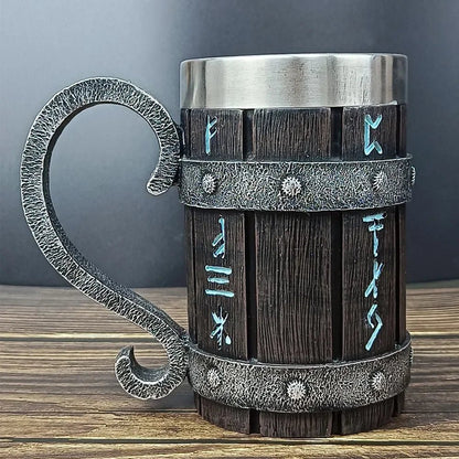 Viking Oak Barrel Beer Mug | 600ml Wooden Stein – Viking home decor | Norse runes & Nordic jewelry
