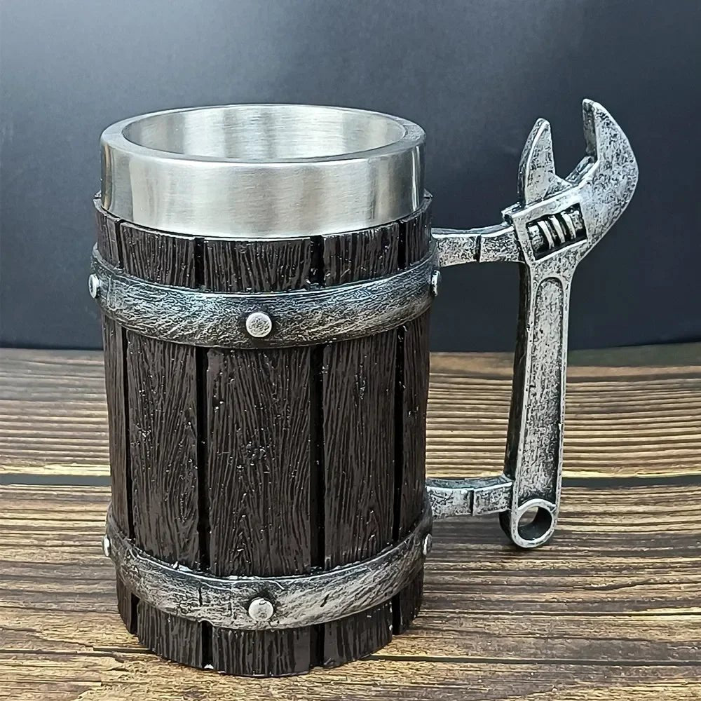 Viking Oak Barrel Beer Mug | 600ml Wooden Stein – Viking home decor | Norse runes & Nordic jewelry