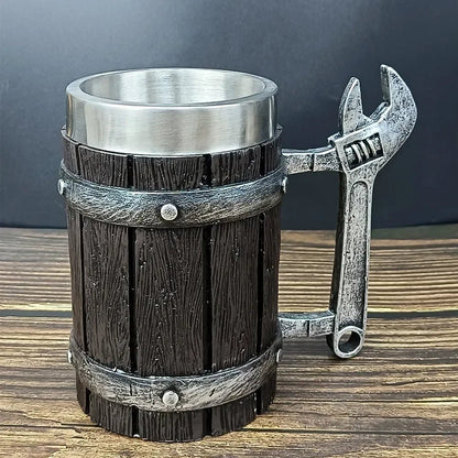 Viking Oak Barrel Beer Mug | 600ml Wooden Stein – Viking home decor | Norse runes & Nordic jewelry
